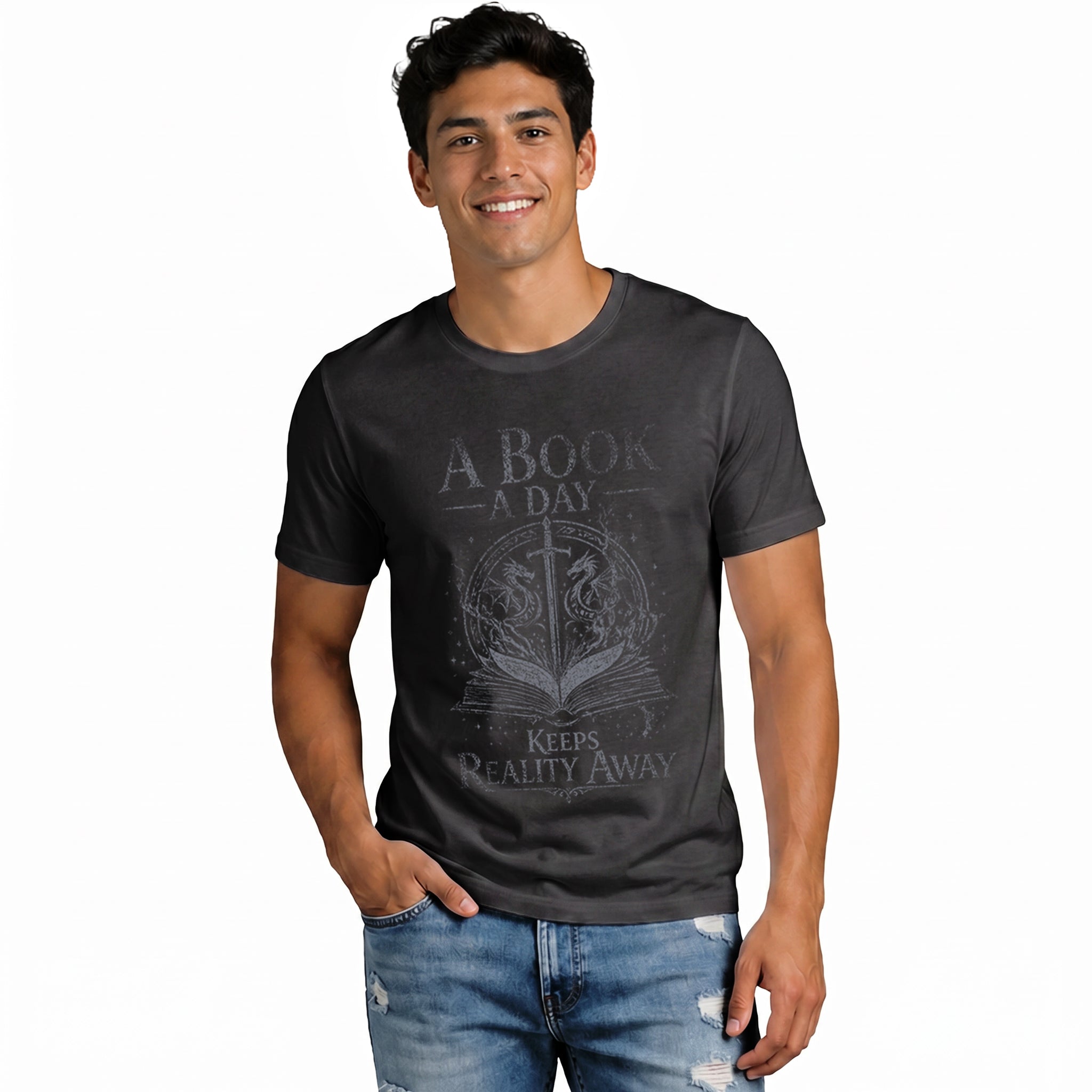 Men's Book Lover T-shirt - A Book a Day Keeps Reality Away Graphic Tee, Funny Reading Shirt Gift