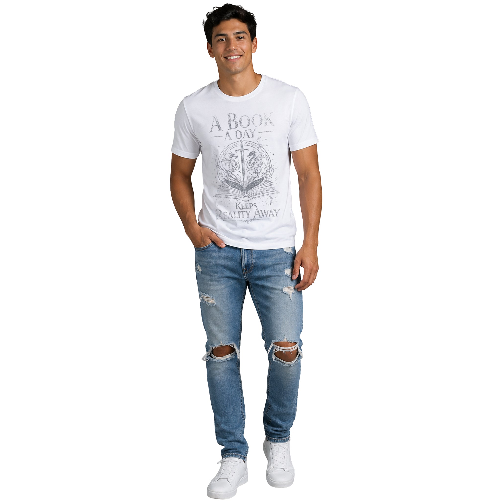 Men's Book Lover T-shirt - A Book a Day Keeps Reality Away Graphic Tee, Funny Reading Shirt Gift