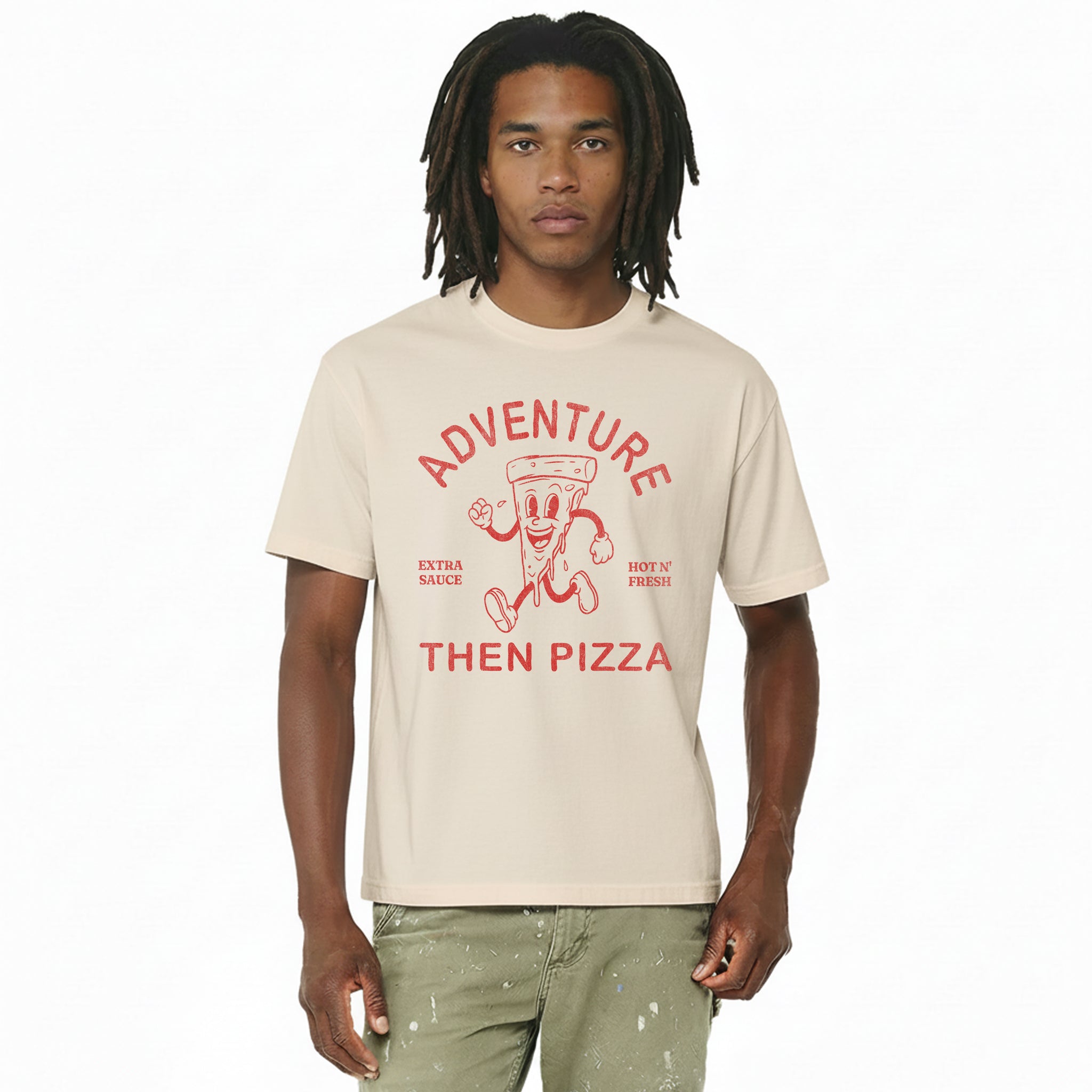 Adventure Than Pizza Oversized Heavyweight Tee - Travel Streetwear Shirt