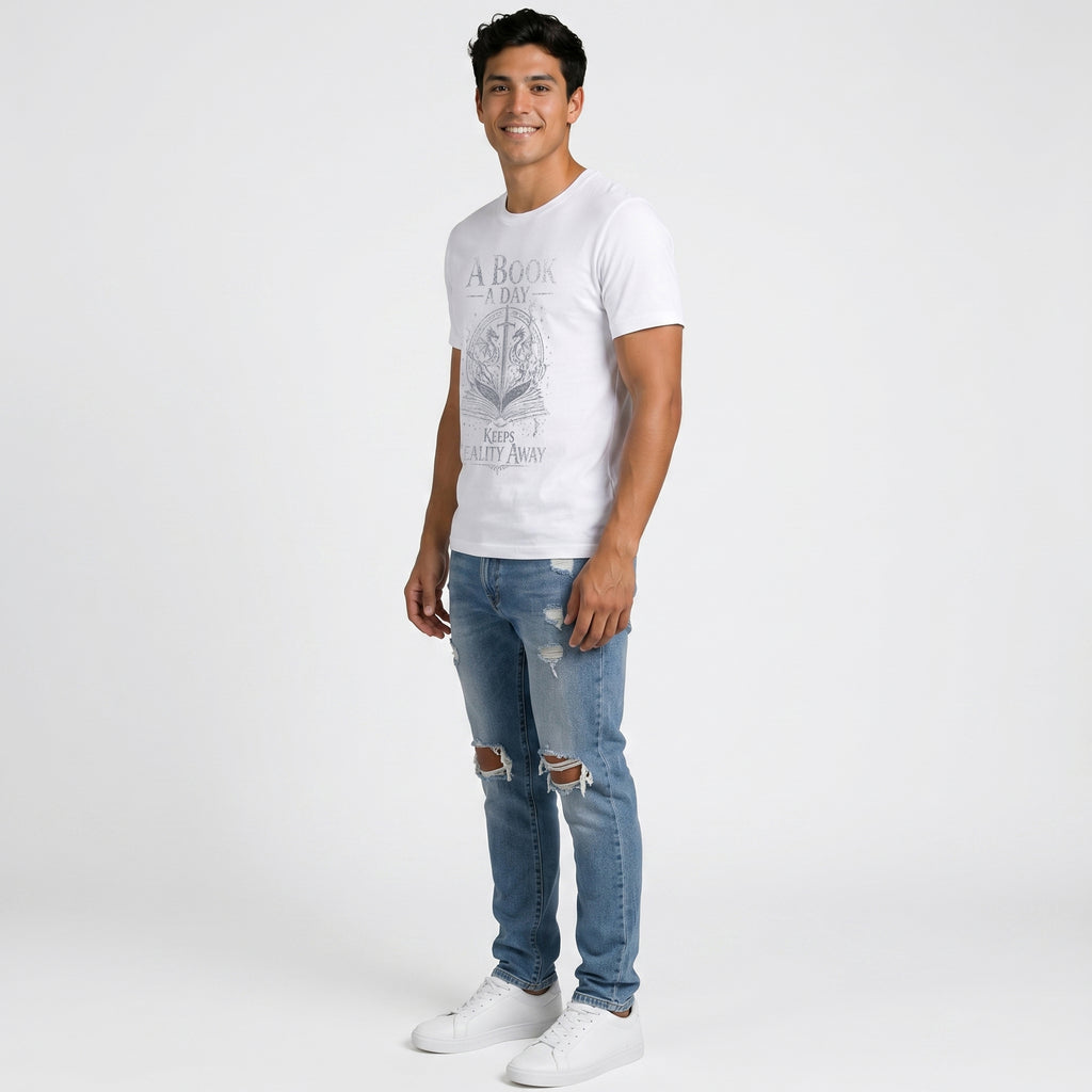 Men's Book Lover T-shirt - A Book a Day Keeps Reality Away Graphic Tee, Funny Reading Shirt Gift
