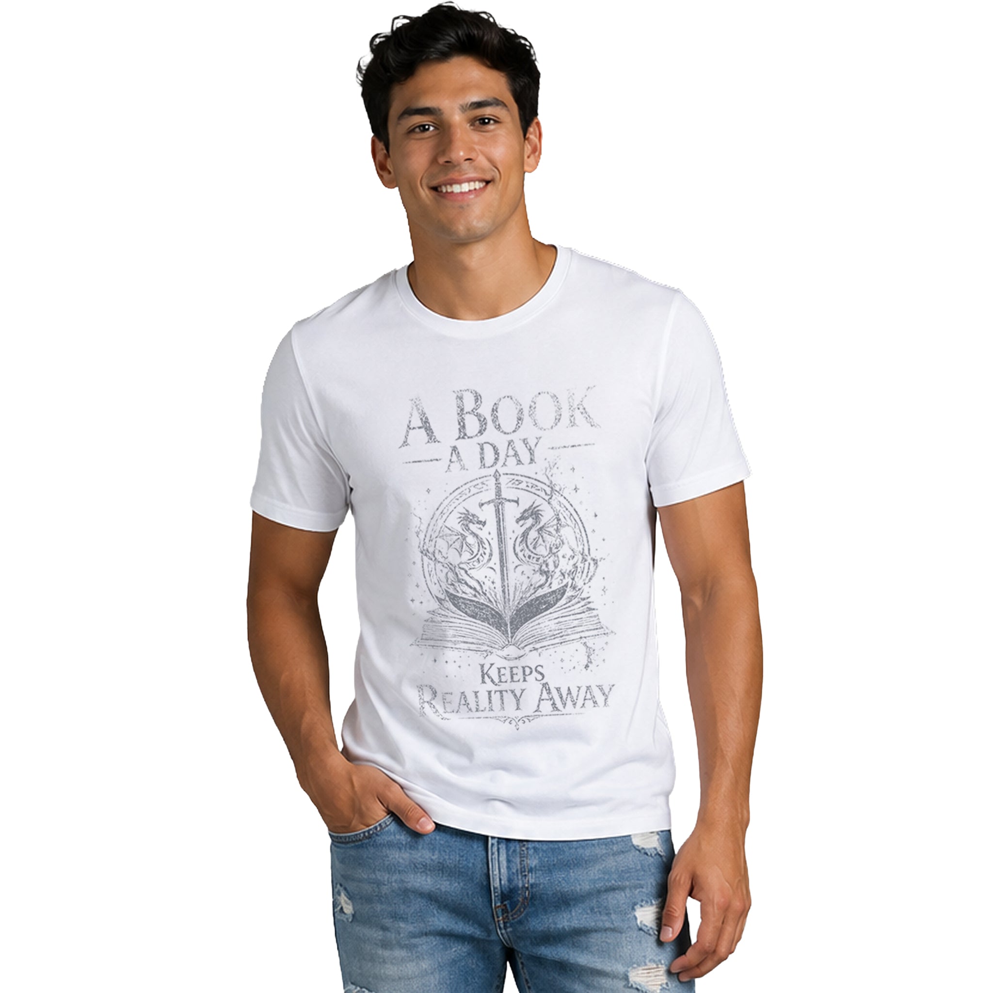 Men's Book Lover T-shirt - A Book a Day Keeps Reality Away Graphic Tee, Funny Reading Shirt Gift